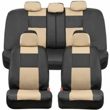 BDK Black & Beige Faux Leather Car Seat Cover Full Set - Front & Rear Split B...