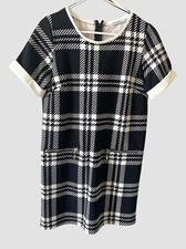 Women’s Plaid Shift Dress ValleyGirl Size M/L Zipper Accents Polyester Back Zip