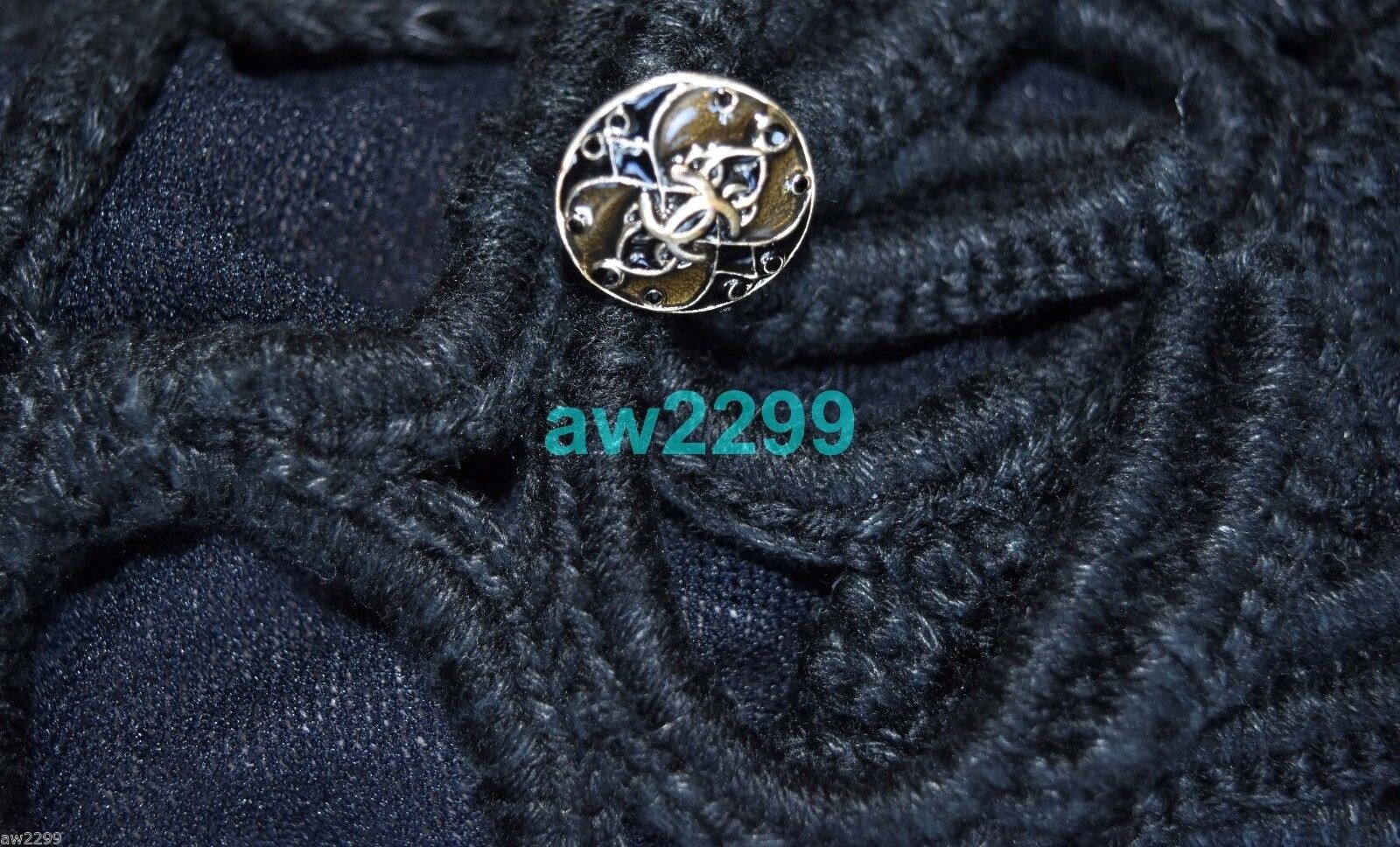 CHANEL 08A AUTHENTIC RARE RING DRESS CC LOGO BUTTON 40 38 MINT BLACK image 5