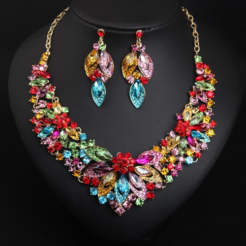 Fashion Flower Women Statement Necklace Earring Crystal Jewelry Set Bridal Gifts - 第 72/661 張圖片