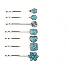Turquoise Hair Accessories, Bohemian Style Hair Clips, Seven Piece Set with G...