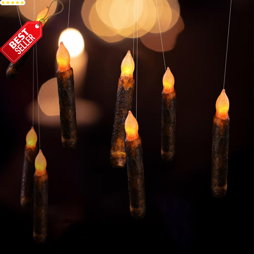 6pk LED Taper Candles Brown Real Wax Flameless Flicker Primitive Halloween - US - Picture 3 of 7
