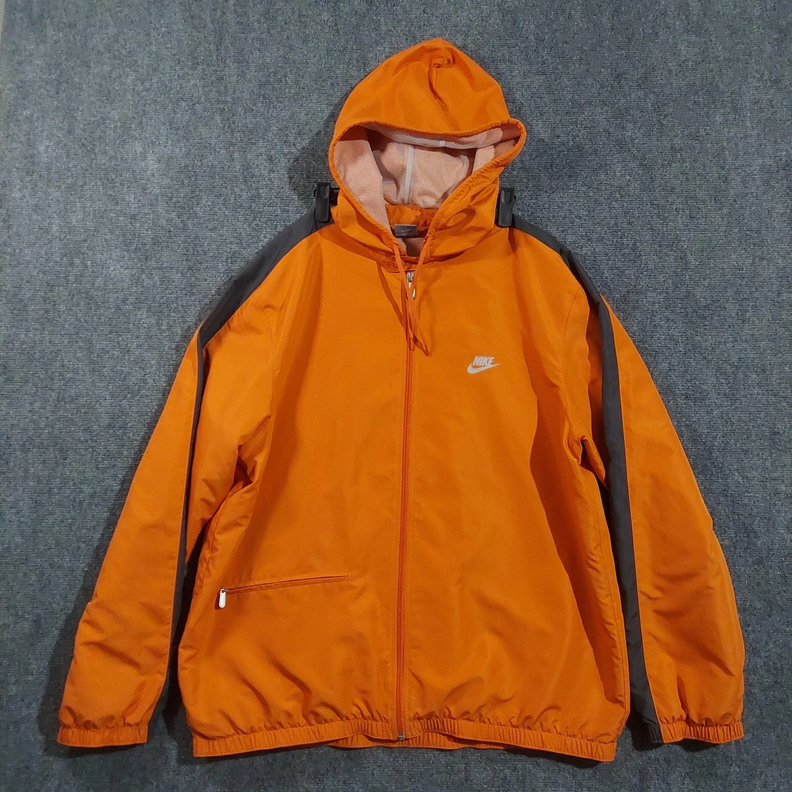 Vintage Nike Jacket Mens XL Orange Hooded Windbreaker Full Zip Lightweight Logo