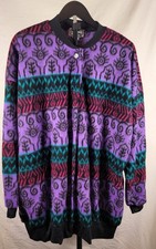 Vtg 80s 90s Fleece Jacket Geometric Abstract Purple Viral Whimsigoth XXXLarge