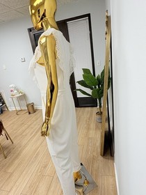 Ruffled Sleeveless White Jumpsuit with Lace Trim