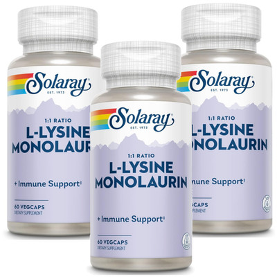 Solaray L-Lysine Monolaurin 60 Vegetarian Capsules Each (Pack of 3)