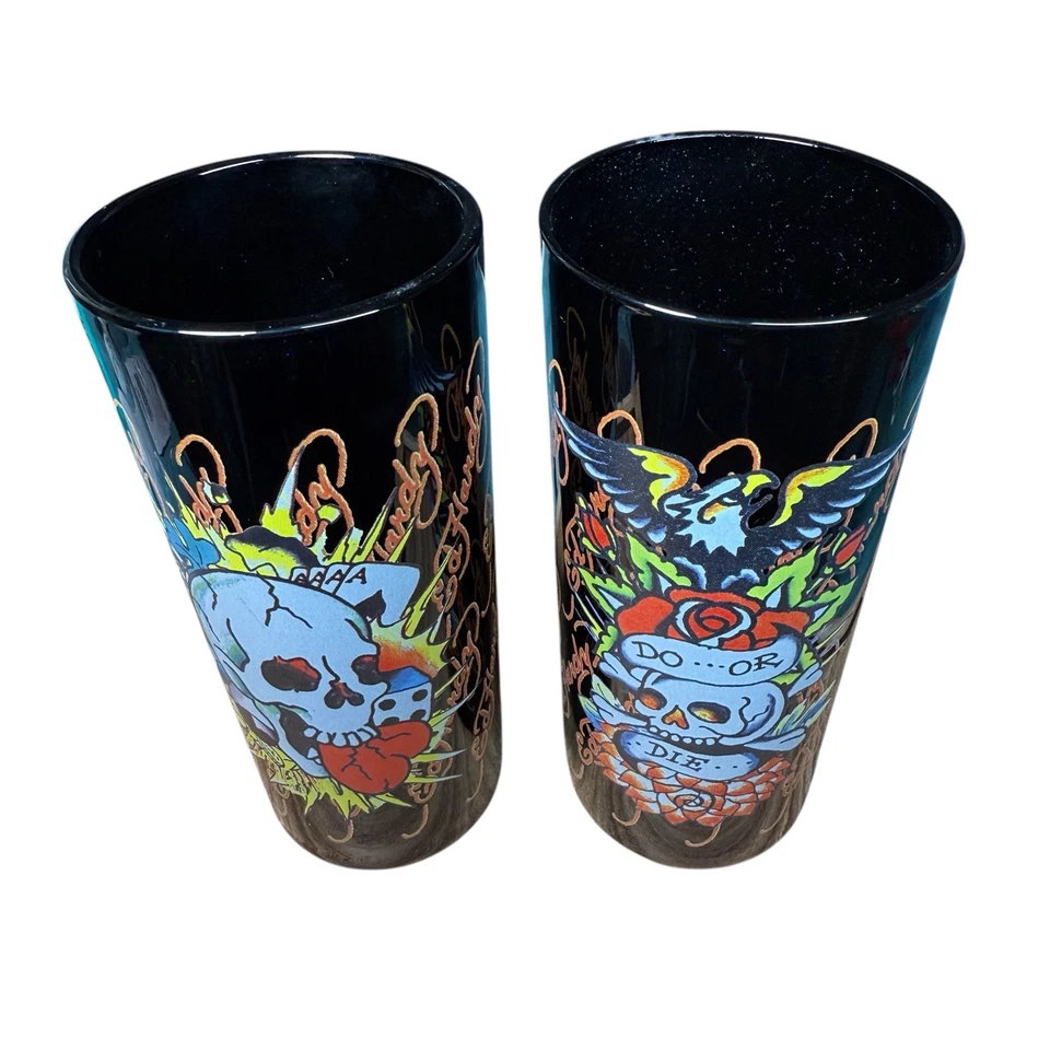 Набор из 2 черных пинтовых стаканов Don Ed Hardy Skulls - Изображение 2 из 4