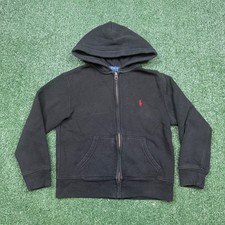 Polo Ralph Lauren Hoodie Youth Size S 8 Black Full Zip Logo Spell Out BOYS