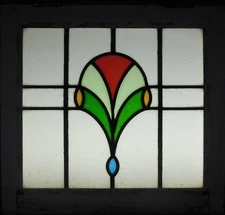 ABSTRACT OLD ENGLISH LEADED STAINED GLASS WINDOW 20.5" X 19.25"