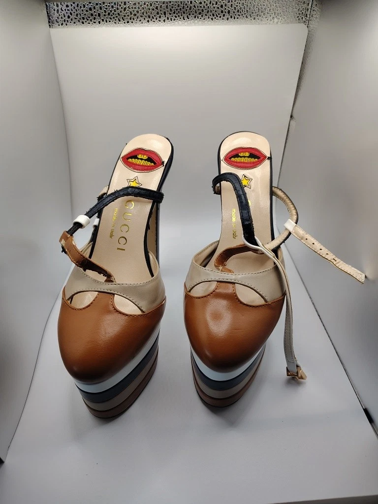 Gucci Angel 5 talons plateforme marron, marron, blanc et marine