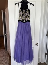 Beautiful Jodi Kristoper Two Piece Homecoming Prom Dress Size 1 Purple Sequin
