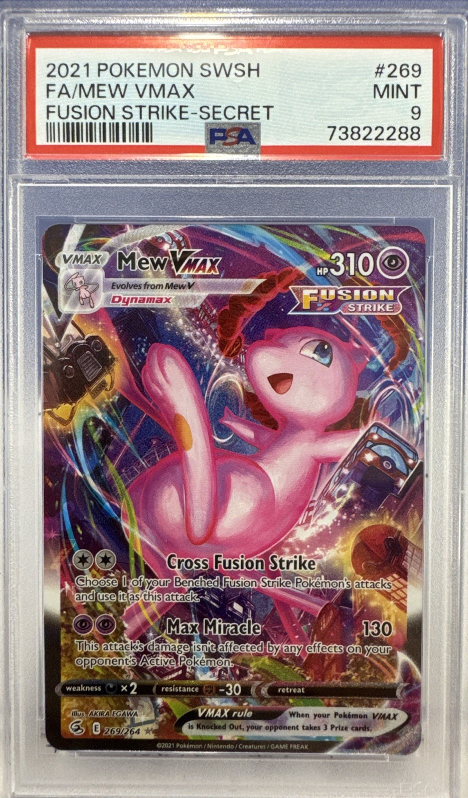 PSA 10 Pokémon TCG Mew VMAX Alt Art Fusion Strike 269 Secret Rare GEM MT