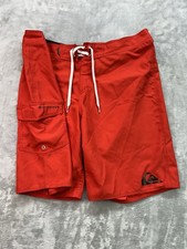 Quicksilver Board Shorts Swim Trunks Size 36 Red Black Relaxed Drawstring Surfer