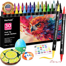 30 Colors Acrylic Paint Markers, Dual Tip Fine and Brush Tips for Detailed Art,