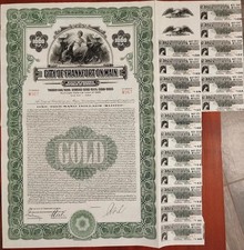 Germany 1928 City Frankfort on Main State Prussia 1000 Dollar Gold Bond Loan RR
