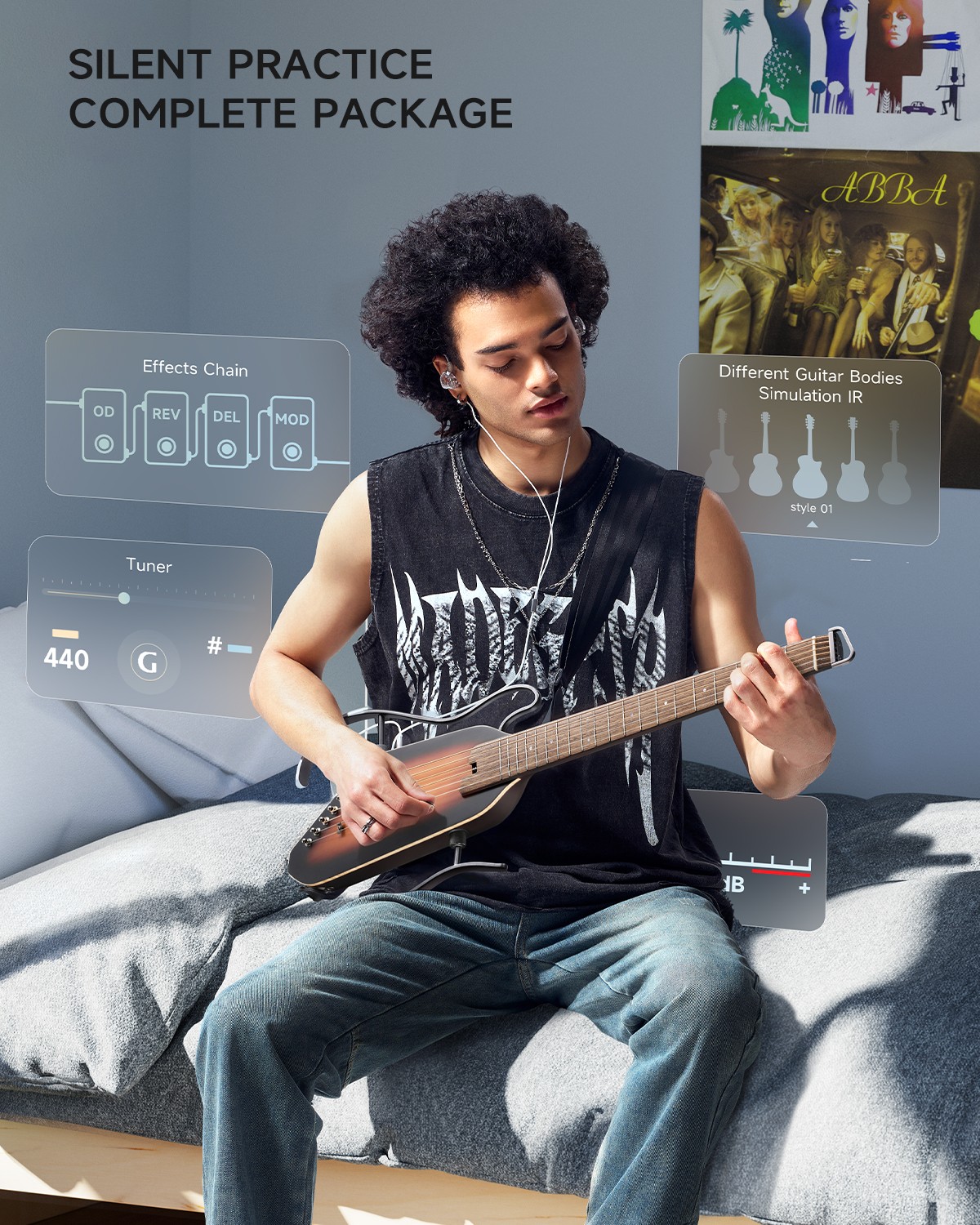 Donner HUSH-I Pro Electric Acoustic Guitar With Multi-effect Built in | Sunburst