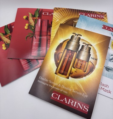 NEW 5X CLARINS Mixed Lot Sample Cards Total Eye Lift Double Serum Eye Cryo Flash