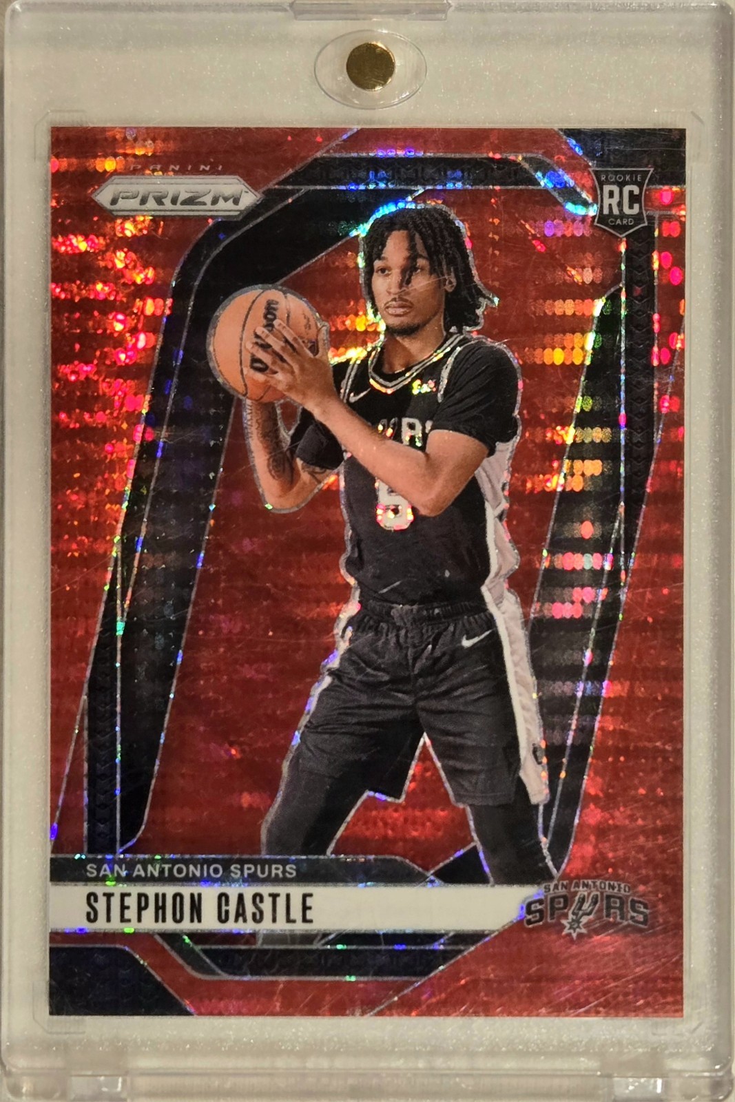 Stephon Castle 2024-25 Panini Prizm Prizms Red Pulsar - #234 /75 (RC) Spurs