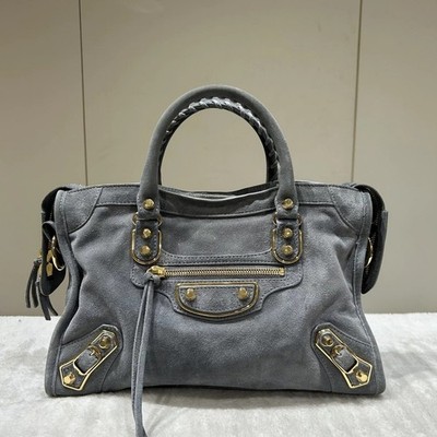 Balenciaga City Mini Gray Suede Gold Rivet Top Handle Bag No Strap