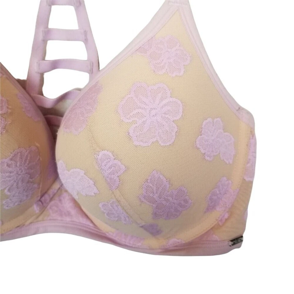 Sujetador ROSA Victoria's Secret Sujetador con aros Sujetador floral Sujetador espalda cruzada 36D Desnudo Foto 3 de 4