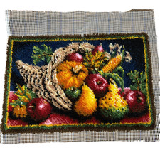 VTG 1970's Latch Hook Completed CORNUCOPIA Rug Wall Hanging 20"x30  NOT FRAMED