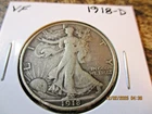 1918-D WALKING LIBERTY SILVER HALF DOLLAR VF    TT