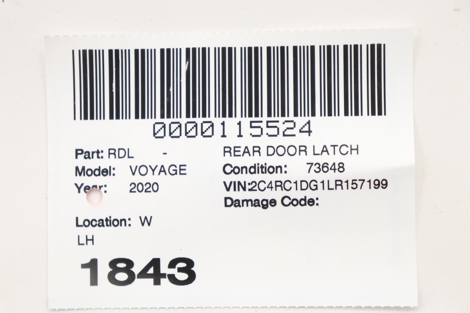 2020 - 2025 CHRYSLER VOYAGER REAR LEFT SLIDE DOOR LOCK LATCH CATCH OEM