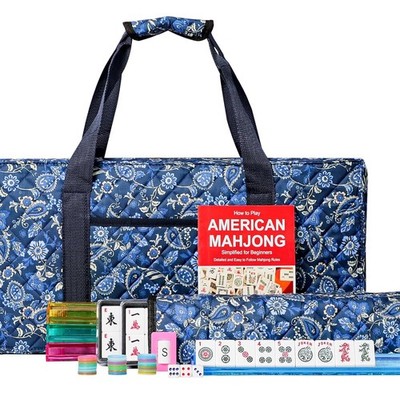 American Mahjong Set 166 White Tiles Blue Carrying Bag Jongyance Mahjong
