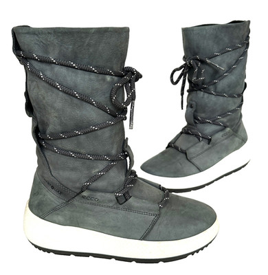 Damen ECCO Hydro-Max Primaoft grau Leder Winterstiefel Größe UK 5,5 guter Zustand