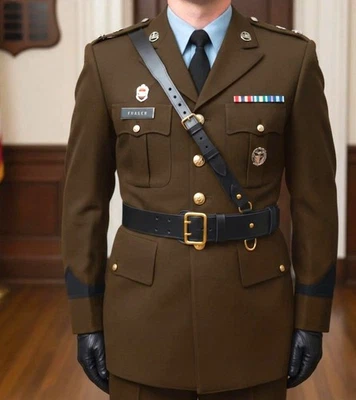 Genuine Leather Sam Browne Belt with Cross Strap Officers Military Ceremonial BE - Image 1 of 4