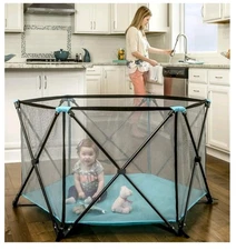 NEW Regalo My Portable Play Yard Indoor and Outdoor, Washable, Aqua, 6-Panel, 48
