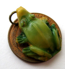 1940's VINTAGE Celluloid FROG Charm Cracker Jack Prize