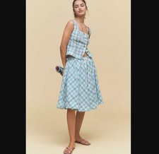 New M Maeve x Anthropologie drawstring a-line cotton midi skirt in Green Mint