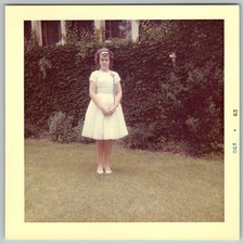 Vtg Color Snapshot Girl White First Communion Dress Ivy Wall Oct 1963