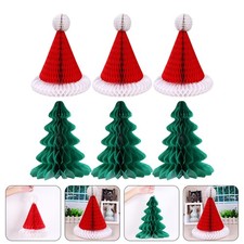 6 Pcs Honeycomb Paper Christmas Hats And Tree Pendant Xmas Decor For Party