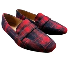 J JILL Red Black Tartan Plaid Loafers Flats Shoes Women's Sz 7.5 Preppy Holiday