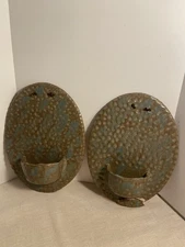 70s vintage wall art ceramic 2 sconce planter Earth Tones MCM 1979 signed WMS 79