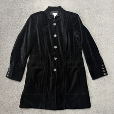 Chicos Coat Womens Medium Black Velvet Long Button Front Mandarin Collar Jacket
