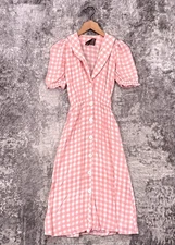 Reformation Dress XS Womens Joanie Pink Gingham Picnic Plaid Retro Midi