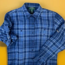 Lauren Ralph Lauren Shirt Top 100% Linen Button Front 2-Pockets RLL Women Sz PM