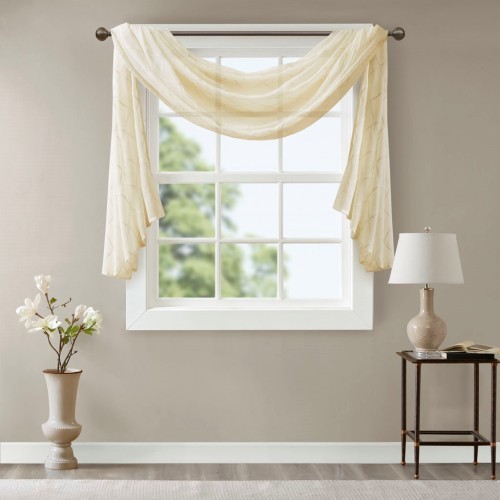 KA Diamante Transparente Bordado Bufanda Ventana, 50"W x 144"L Bufanda Ventana - Imagen 1 de 5
