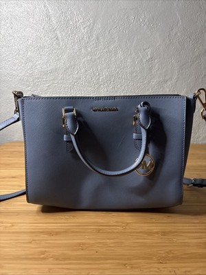 MICHAEL KORS SUTTON PALE BLUE SAFFIANO LEATHER MEDIUM SATCHEL BAG PURSE