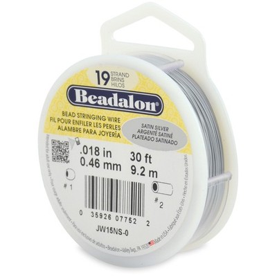 19strand Bead Stringing Wire 0.018inch Satin Silver 30feet .40 Mm