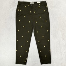 NWT Talbots Simply Flattering Weekend Chino 6 P Olive Green Floral Embroidered