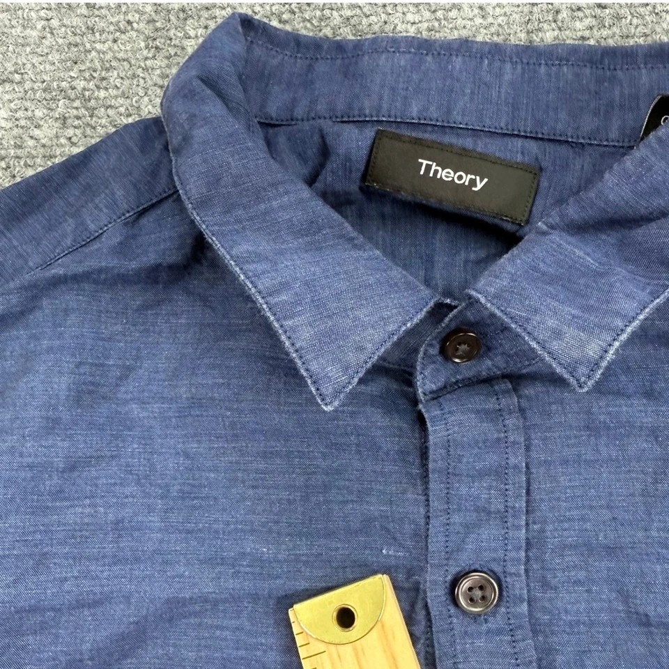 Theory Shirt Mens Large Blue Zack Ps Rotuma Linen Blend Button Up Lightweight - Image 3 of 4