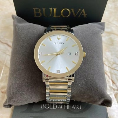 Bulova Futuro Modern 98D151 White Dial/Gold Daiamond  Men Quartz Watch 42MM New