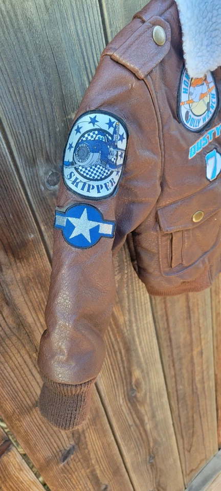 2013 Disney Childs 2/3 Cuero Chaqueta Bombardero Marrón Cuello Sherpa Aviones de Película Foto 3 de 4