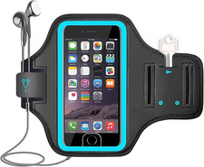 Waterproof Phone Armband for Running Sports Hiking Adjustable PU Leather Blue