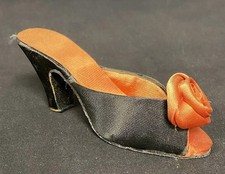 Miniature Black/Rust Satin Vtg Decorative High Heel w/Rose Shoe Figurine
