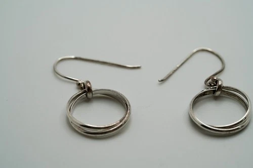 Vintage Sterling Silver Ring Dangle Earrings 3.6cm JB27